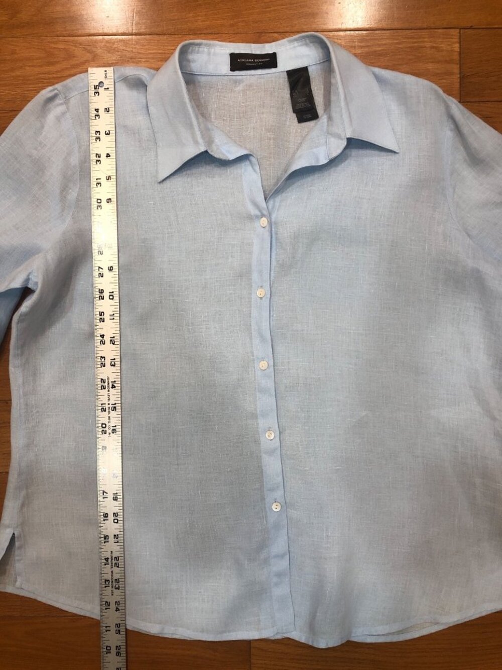 Adriana Bermani 100% Linen 3/4 Sleeve Button Front Shirt Beach Coastal Size L - Picture 7 of 8